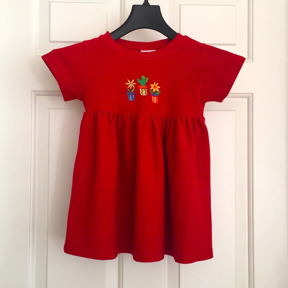 Kelly’s Kids. Baby Girls Red Dress Small Short Sleeves Floral Embroidery